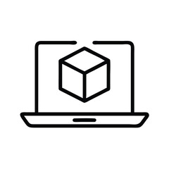 Fototapete - Laptop computer displaying cube for cad design 3d modeling and product visualization on screen vector icon