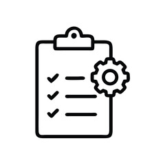 Poster - Clipboard with check marks and a gear icon representing settings and task management process flow diagram