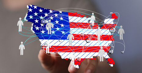 Poster - Stock photo of a network connecting people across the United States. Ideal for business, technology, and communication concepts.