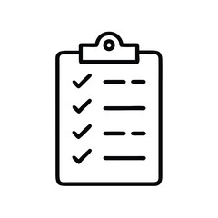 Poster - Black outline of a clipboard with check marks and lines representing text on a white background image