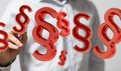 Poster - Abstract 3D rendering of red paragraph symbols, perfect for legal and justice concepts.