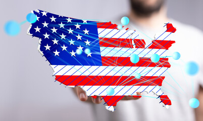 Aufkleber - Digital map of the United States showcasing connections between states. Ideal for technology, business, and communication concepts.