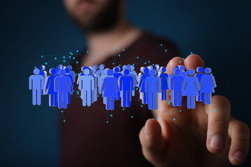 Leinwandbilder - Image of a hand interacting with a digital network of people, representing global connections and communication.