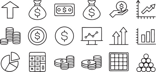 Poster - Profit Icon Set with Growth Charts and Money Symbols Editable Black Line Style for Finance UI