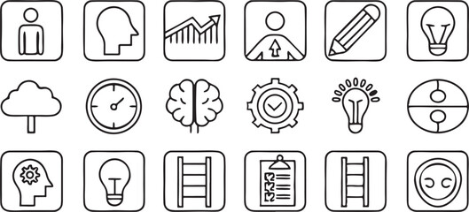 Poster - Personal Growth Icon Set with Human Figures and Upward Arrows Editable Black Outline Vector