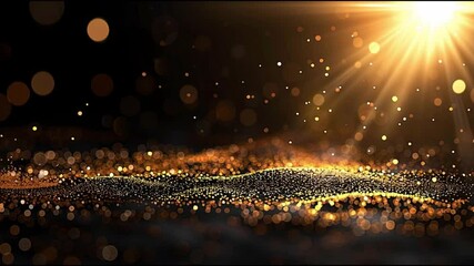 Poster - Mesmerizing abstract scene of golden particles shimmering in radiant light, creating magical bokeh glow and sparkle atmosphere.
