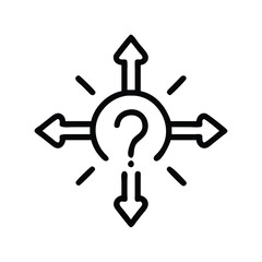 Poster - Decision making process vector icon showing question mark with arrows in all directions uncertainty concept 100