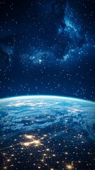 Wall Mural - view of earth from space showcasing city lights and stars above in stunning clarity