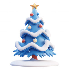 Fototapete - 3d icon of a glossy light blue christmas tree with a star on top, isolated on transparent background. Isolated transparent png
