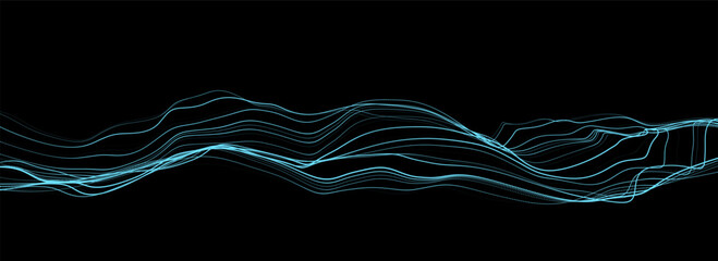 Wall Mural - futuristic technology wave. digital cyberspace. abstract wave with moving particles on a black backg