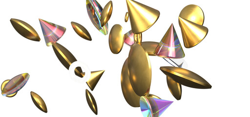 Poster - Euphoric Eruption: Magnificent 3D Illustration Showcasing Bursting gold Confetti
