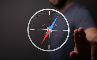Aufkleber - Modern compass, digital navigation, direction, guidance, travel, exploration, journey, technology, wayfinding,  adventure.