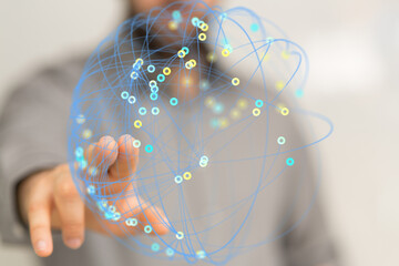 Poster - Abstract image of a person interacting with a digital network. Represents connectivity, technology, and global communication.