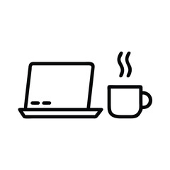 Poster - Laptop and coffee icon for remote work setup digital nomad lifestyle and productivity vector graphic design