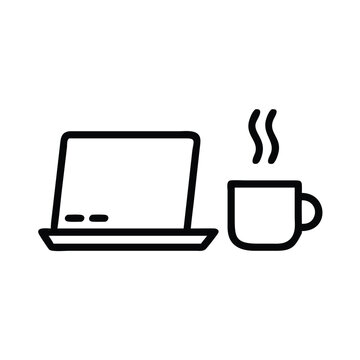 Laptop and coffee icon for remote work setup digital nomad lifestyle and productivity vector graphic design