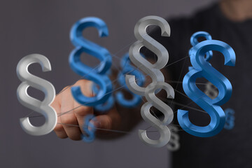 Poster - Abstract image of interconnected paragraph symbols, representing legal concepts, laws, and regulations.
