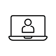 Poster - Laptop computer with user profile icon for online meeting and video conference call vector illustration