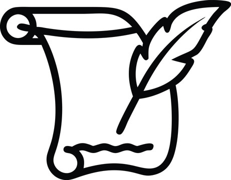 Scroll and feather quill pen writing icon vector illustration for history and literature design 100