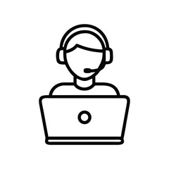 Poster - Customer support operator with headset and laptop icon vector illustration