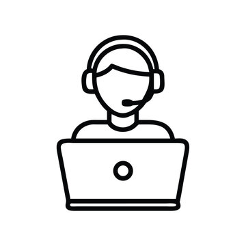 Customer support operator with headset and laptop icon vector illustration