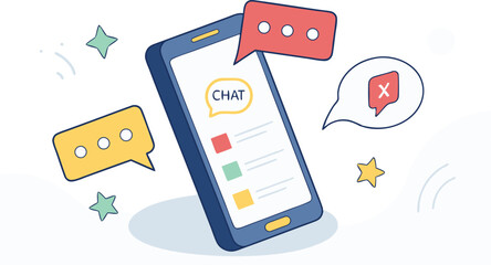 Poster - Smartphone displaying chat messages and speech bubbles isolated on transparent background silhouette