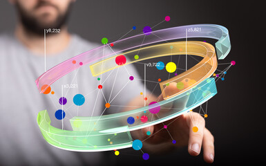 Poster - Abstract image of a person interacting with a futuristic data visualization interface.