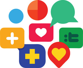 Poster - Collection of social media icons and symbols silhouette isolated on transparent background
