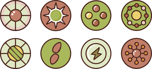 Poster - Collection of eight abstract circular icons with a silhouette style isolated on transparent background