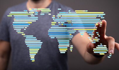Poster - Abstract digital world map, global network, internet connection, data visualization.