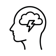 Poster - Brainstorming creative mind head with cloud and lightning bolt idea generation illustration icon
