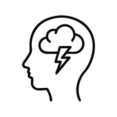 Poster - Brain storm mental health concept illustration showing anxiety and stress with lightning bolt inside head