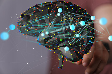 Poster - Abstract brain network visualization.  AI, technology, and neural connections concept.