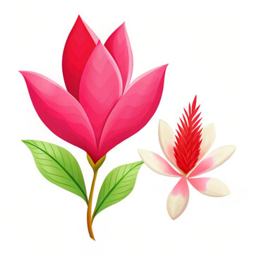 Pink Magnolia and Red Vriesea  Parents Day icon. Tropical flowers vector on white background.
