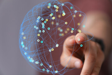 Aufkleber - Abstract image of a hand interacting with a digital network. Ideal for technology, connection, and global concepts.