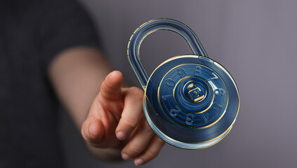 Aufkleber - Secure your data.  Image of a digital lock hovering near a hand, symbolizing online security and data protection.