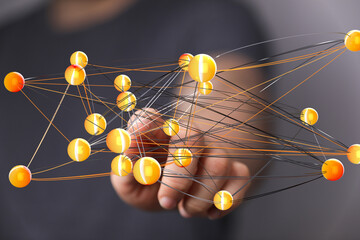 Poster - Abstract image of a network connection showing interconnected nodes and lines. Perfect for technology, business, and communication concepts.