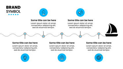 Poster - Infographic template. Boat with line and 5 steps