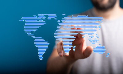 Poster - Digital world map, global network, technology, business, connection, internet, communication, worldwide