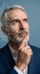 Aufkleber - Man with circuit board pattern on face. Artificial intelligence and digital brain. Machine learning and data processing.