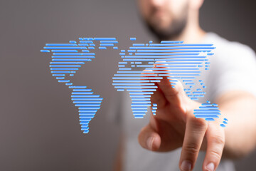 Poster - Abstract world map concept.  Digital networking, global business, and internet technology.