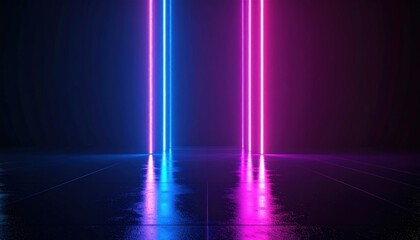 Poster - Neon Light Beams In Dark Studio