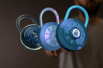 Leinwandbilder - High-quality image of three combination locks, symbolizing data protection and online security.