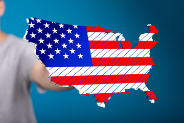 Poster - Patriotic image of the United States map designed as an American flag. Ideal for Independence Day.