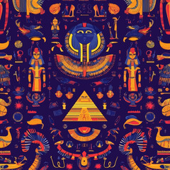 Poster - Seamless hieroglyphic symbols are incorporated into this modern, hand-drawn Aztec pattern, which can be used as a striking tribal background for various applications, including wallpaper, fashion