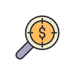 Poster - Financial Goal Investigation With Magnifying Glass And Dollar Sign Aimed