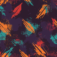 Poster - This modern illustration presents a seamless ethnic ornament, expertly combining Aztec and tribal patterns, all hand-drawn and showcased in a diverse range of colors including blue, purple, yellow,