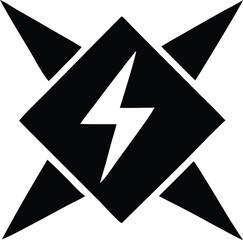 Poster - Geometric black and white logo featuring a central white lightning bolt inside a diamond shape with sharp triangular extensions
