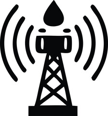 Poster - A stylized black icon depicts a communication tower with radiating signal waves and a droplet shape at the apex