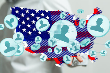 Aufkleber - Visual representation of social network connections across the United States.  Ideal for social media, technology, and networking concepts.