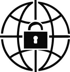 Poster - Global security icon featuring a locked padlock symbol centered on a stylized globe network